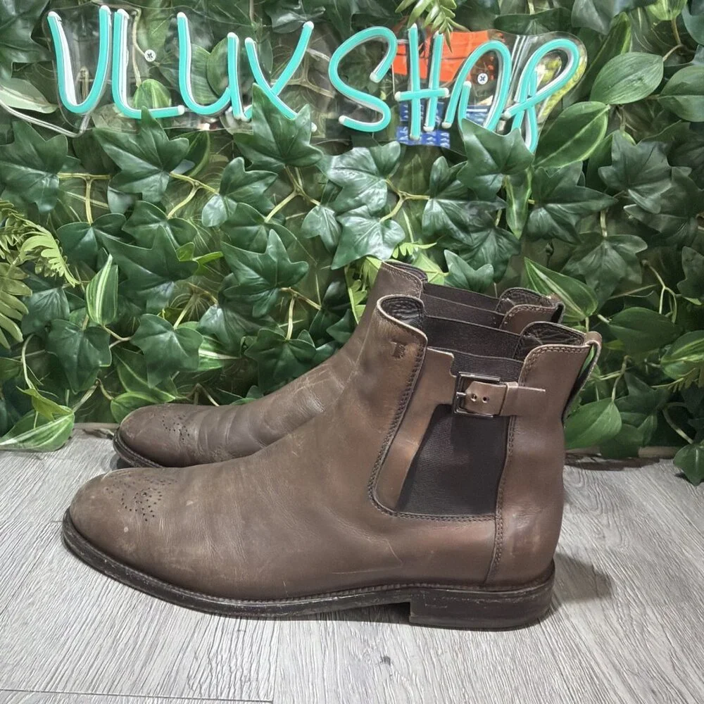 MEN'S TOD'S Buckle CHELSEA WINGTIP BROWN LEATHER BOOTS SIZE 9.5 DISTRESSED